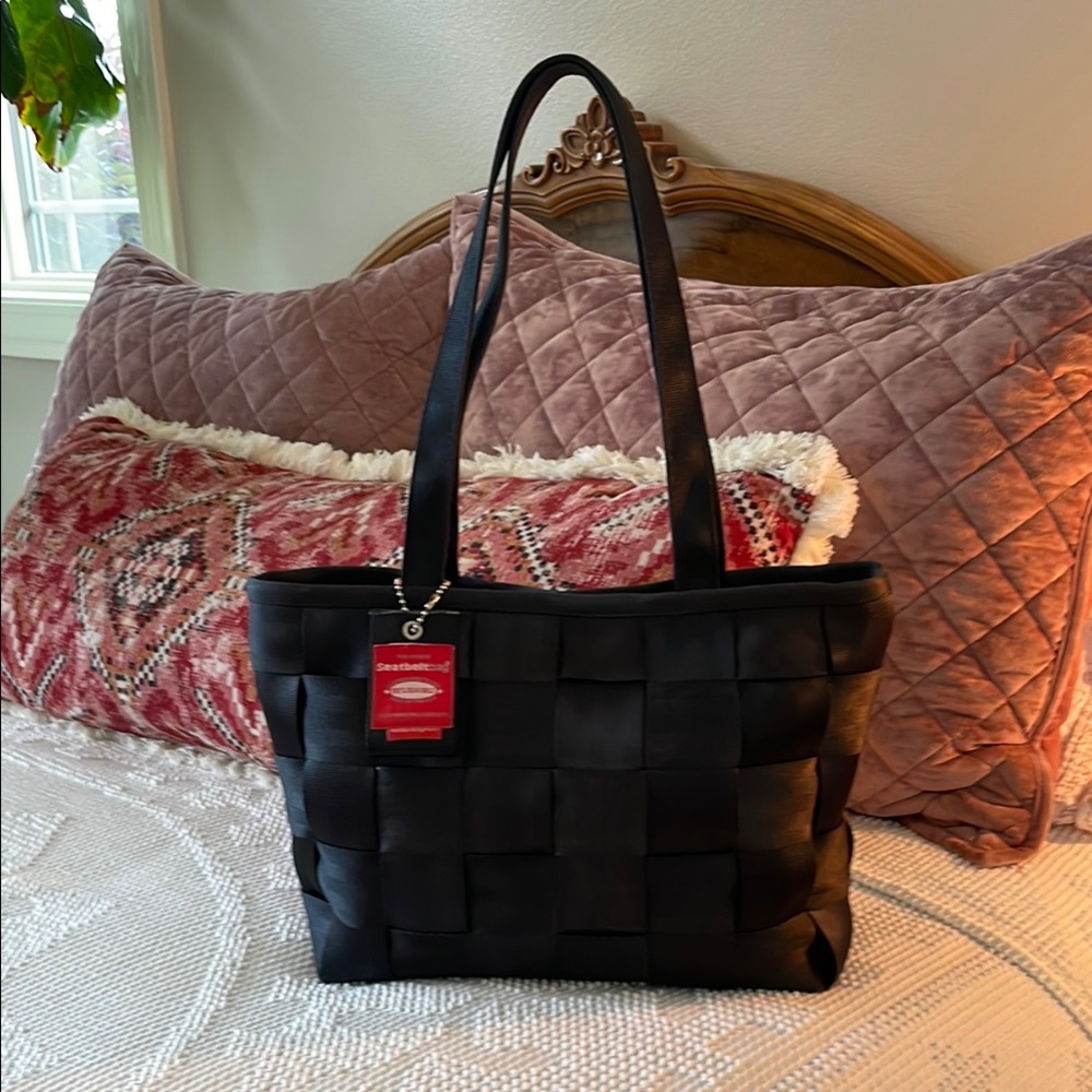 Vintage Harveys Black Seatbelt Tote Bag